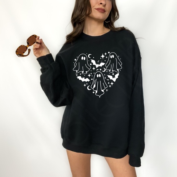 Ghosts and Bats Halloween Crewneck Sweatshirt - Picture 2 of 11
